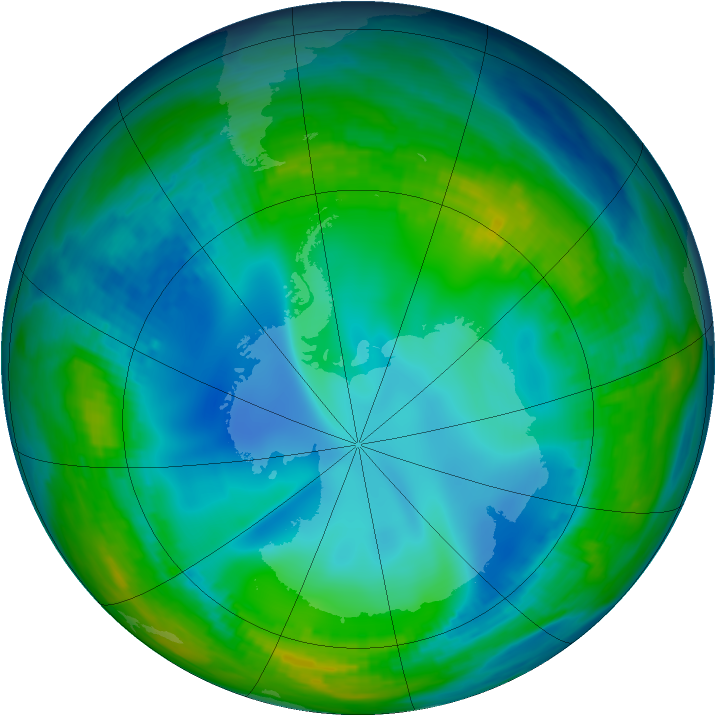 Antarctic ozone map for 25 May 1992